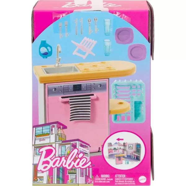 Barbie Furniture and Accessories Doll House Decor Set with Dishwasher Theme Kitchen AddOn with Counter SinkKitchen Set Multicolor