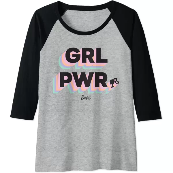 Barbie Girl Power Raglan Baseball TeeBlackAthletic Heather