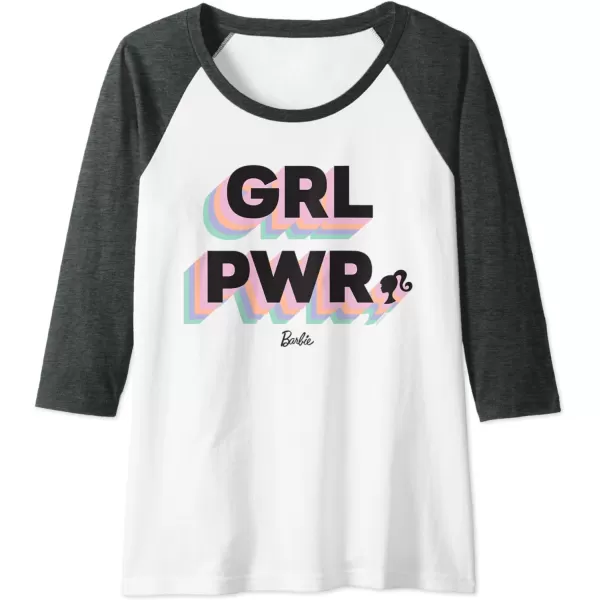 Barbie Girl Power Raglan Baseball TeeDark Heather GreyWhite