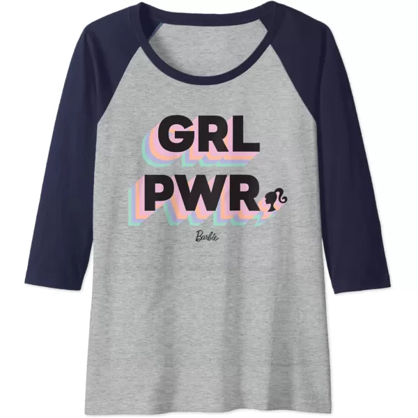 Barbie Girl Power Raglan Baseball TeeNavy BlueAthletic Heather