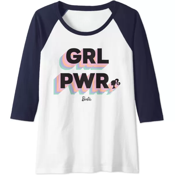 Barbie Girl Power Raglan Baseball TeeNavy BlueWhite