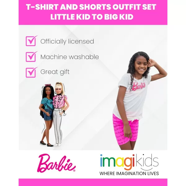 Barbie Girls Graphic TShirt and Shorts Outfit Set Little Kid to Big KidPink  White