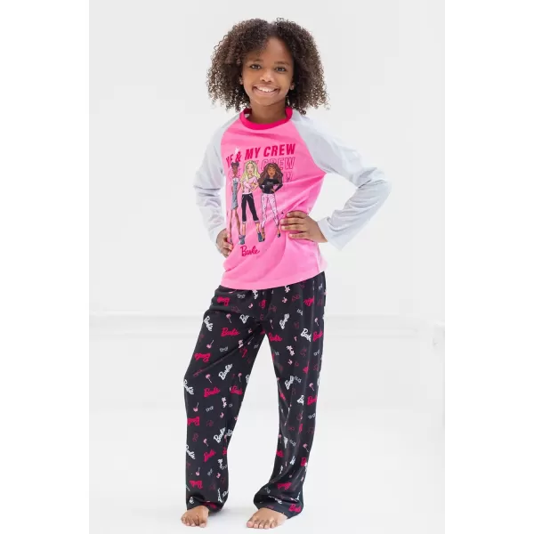 Barbie Girls Pajama Shirt and Pants Sleep Set Little Kid to Big KidBlack  Pink