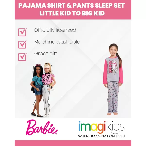 Barbie Girls Pajama Shirt and Pants Sleep Set Little Kid to Big KidGray  Pink