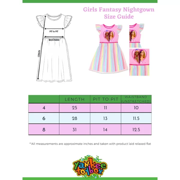 Barbie Girls Rainbow Dress Up Fantasy Gown Nightgown PajamasPink