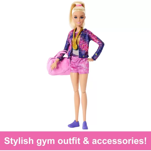 Barbie Gymnastics Doll  Accessories Playset with Brunette Fashion Doll CClip for Flipping Action Balance Beam WarmUp Suit  MoreBlonde