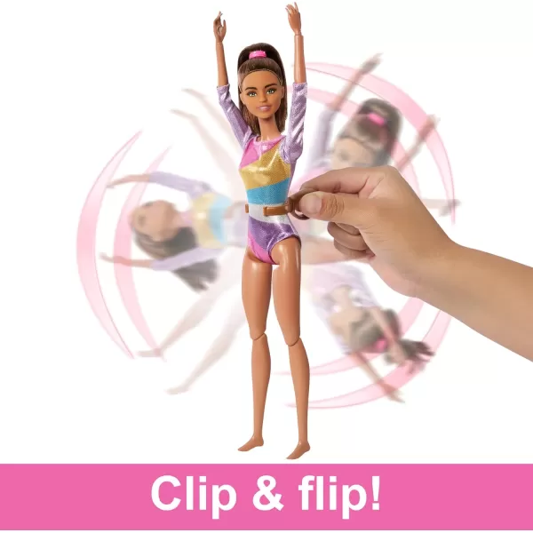 Barbie Gymnastics Doll  Accessories Playset with Brunette Fashion Doll CClip for Flipping Action Balance Beam WarmUp Suit  MoreBrunette