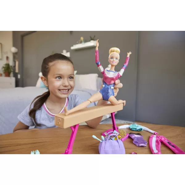 Barbie Gymnastics Doll  Accessories Playset with Brunette Fashion Doll CClip for Flipping Action Balance Beam WarmUp Suit  MoreMulticolor