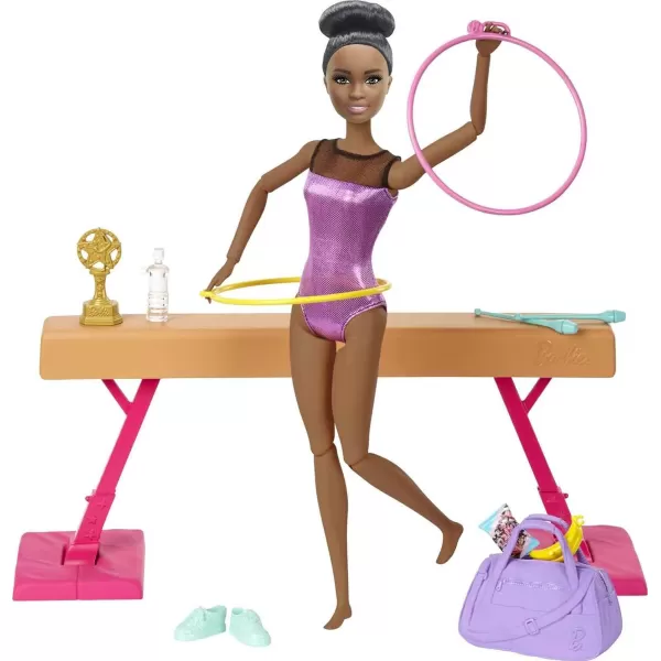 Barbie Gymnastics Playset with Doll and 15 Accessories Twirling Gymnast Toy with Balance Beam Brunette DollBarbie Gymnastics Playset with Doll and 15 Accessories Twirling Gymnast Toy with Balance Beam Brunette Doll