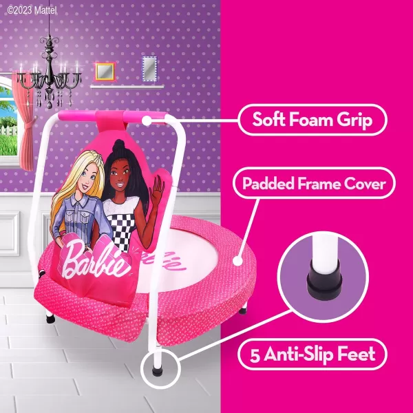 Barbie Hearts Mini Trampoline Indoor Kids Trampoline for Toddlers with Handle Featuring Barbie and FriendsBarbie Hearts Mini Trampoline Indoor Kids Trampoline for Toddlers with Handle Featuring Barbie and Friends