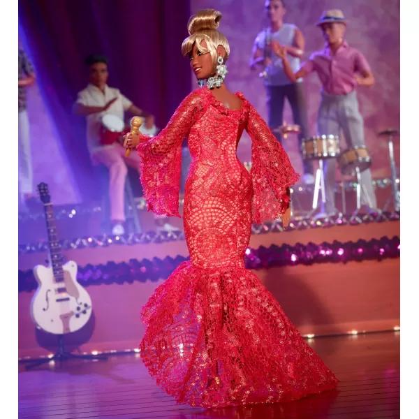 Barbie Inspiring Women Doll Celia Cruz Queen of Salsa in Red Lace Dress with Golden Microphone Collectible with Doll Stand ampamp Certificate of Authenticity