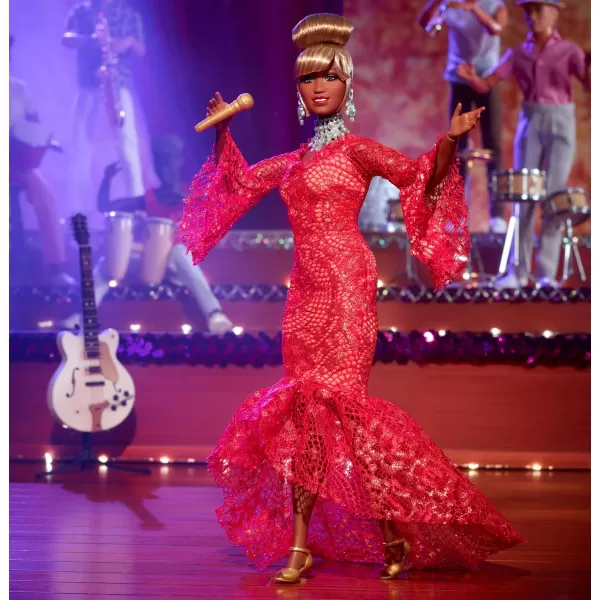 Barbie Inspiring Women Doll Celia Cruz Queen of Salsa in Red Lace Dress with Golden Microphone Collectible with Doll Stand ampamp Certificate of Authenticity