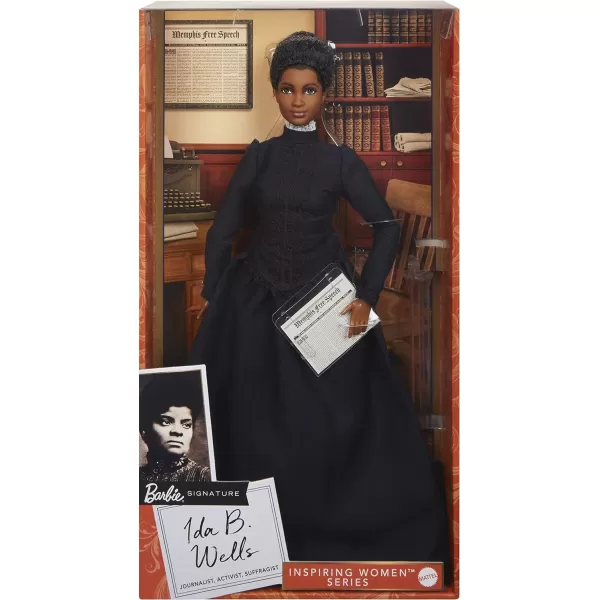 Barbie Inspiring Women Doll Ida B Wells Collectible with Blue Dress and Newspaper AccessoryBarbie Inspiring Women Doll Ida B Wells Collectible with Blue Dress and Newspaper Accessory