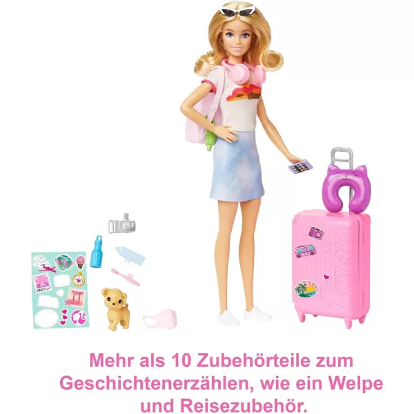 Barbie It Takes Two Doll ampamp Accessories Travelthemed Set with Puppy Working Suitcase Sticker Sheet ampamp 10 PiecesMalibu Doll