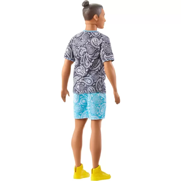 Barbie Ken Doll Kids Toys Fashionistas Brown Hair in Bun Paisley Tee and Shorts Clothes and AccessoriesPaisley