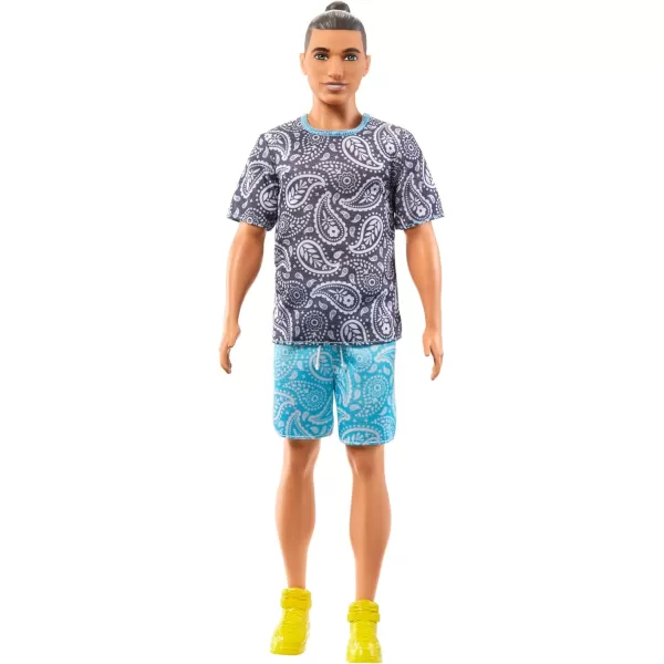 Barbie Ken Doll Kids Toys Fashionistas Brown Hair in Bun Paisley Tee and Shorts Clothes and AccessoriesPaisley