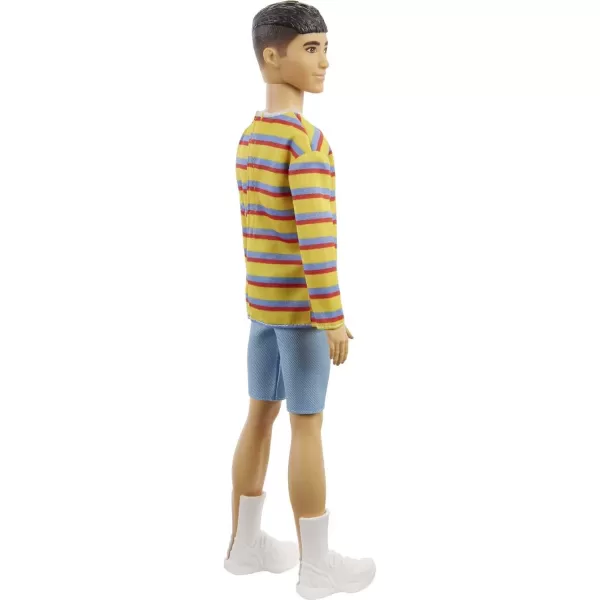 Barbie Ken Fashionistas Doll 175 with Brunette Hair Dressed in Colorful Striped Shirt Denim Shorts and White BootsBarbie Ken Fashionistas Doll 175 with Brunette Hair Dressed in Colorful Striped Shirt Denim Shorts and White Boots