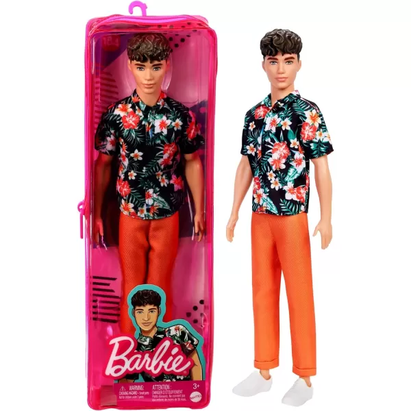 Barbie Ken Fashionistas Doll 184 with Brown Cropped Hair Hawaiian Shirt Orange Pants and White Deck Shoes1 Count Pack of 4