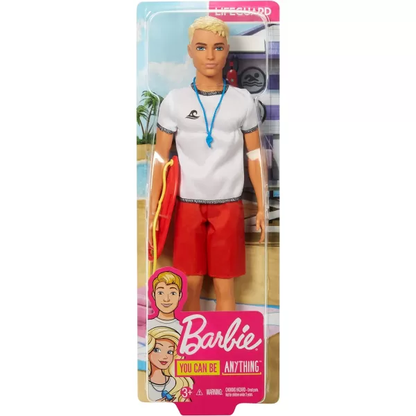 Barbie Ken Lifeguard Doll with Life Buoy Whistle and Blonde Hair Wearing TShirt Red Swim Trunks and FlipFlops Gift for 3 to 7 Year OldLifeguard