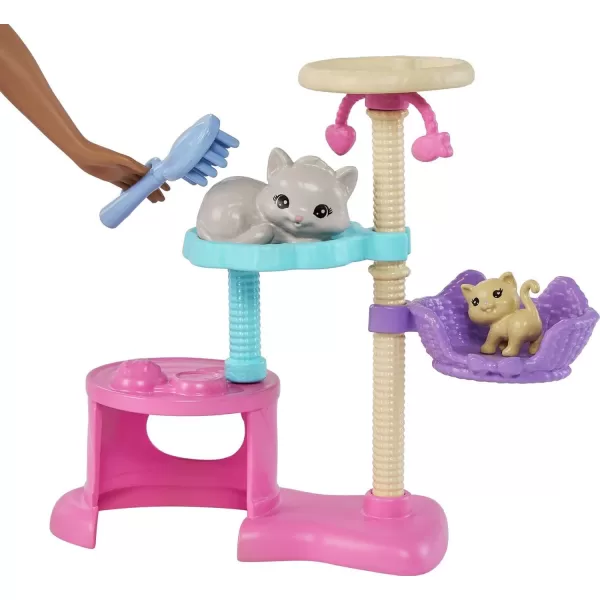 Barbie Kitty Condo Doll ampamp Pets Cat Tree Toy Playset with 5 Kitten Figures ampamp Accessories Brunette Fashion Doll