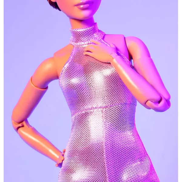 Barbie Looks Doll Collectible No 22 with Pixie Cut ampamp Modern Y2K Fashion Sequined Pink Halter Jumpsuit with Silver Heels