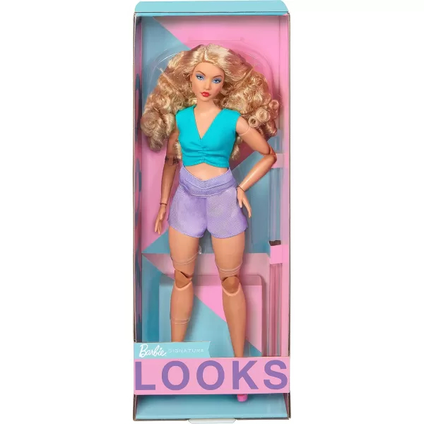 Barbie Looks Doll with Curly Blonde Hair Dressed in Ruched Crop Top amp Satiny Lavender Shorts Posable Made to Move Body For 6 years and olderBlonde Curly Hair