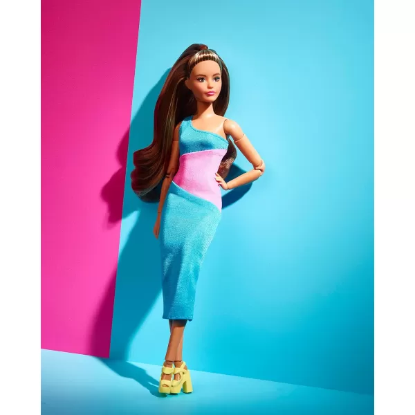 Barbie Looks Doll with Curly Blonde Hair Dressed in Ruched Crop Top amp Satiny Lavender Shorts Posable Made to Move Body For 6 years and olderBrunette