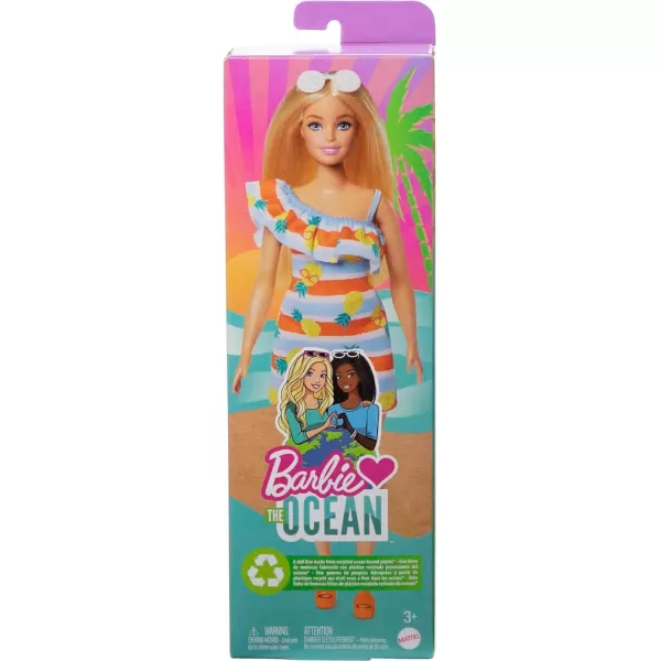 Barbie Loves the Ocean Doll Brunette with Blue Sundress and Accessories Doll and Clothes Made From Recycled PlasticsModern1 Multicolor