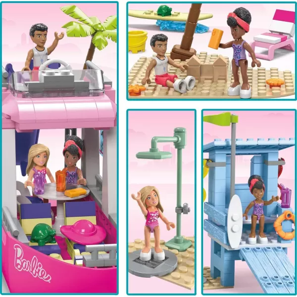 Barbie MEGA Barbie Car Building Toys Playset Dream Camper Adventure With 580 Pieces 4 MicroDolls and Accessories Pink For Kids Age 6 YearsDreamBoat