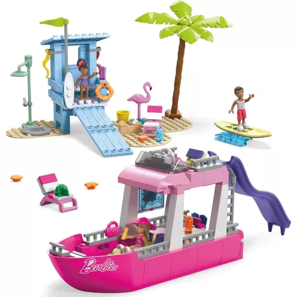 Barbie MEGA Barbie Car Building Toys Playset Dream Camper Adventure With 580 Pieces 4 MicroDolls and Accessories Pink For Kids Age 6 YearsDreamBoat