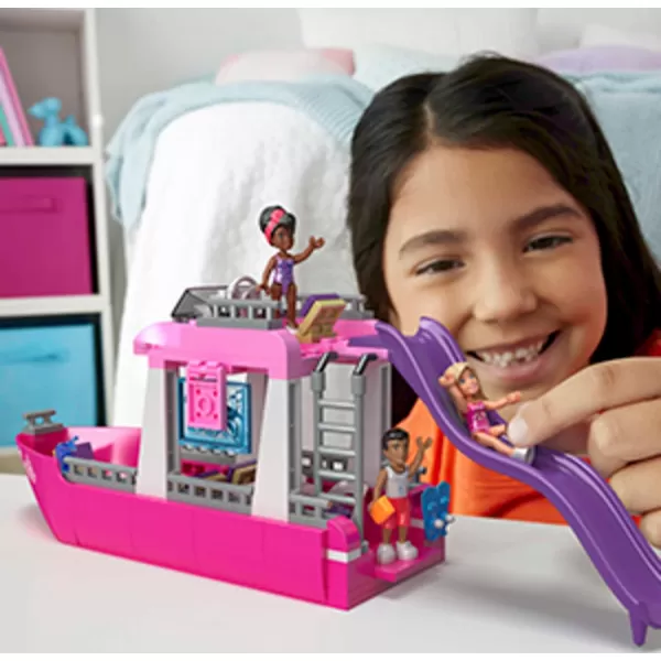 Barbie MEGA Barbie Car Building Toys Playset Dream Camper Adventure With 580 Pieces 4 MicroDolls and Accessories Pink For Kids Age 6 YearsDreamBoat