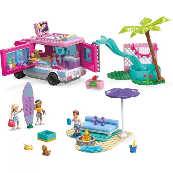 Barbie MEGA Barbie Car Building Toys Playset Dream Camper Adventure With 580 Pieces 4 MicroDolls and Accessories Pink For Kids Age 6 YearsDreamCamper