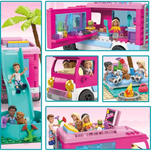 Barbie MEGA Barbie Car Building Toys Playset Dream Camper Adventure With 580 Pieces 4 MicroDolls and Accessories Pink For Kids Age 6 YearsDreamCamper