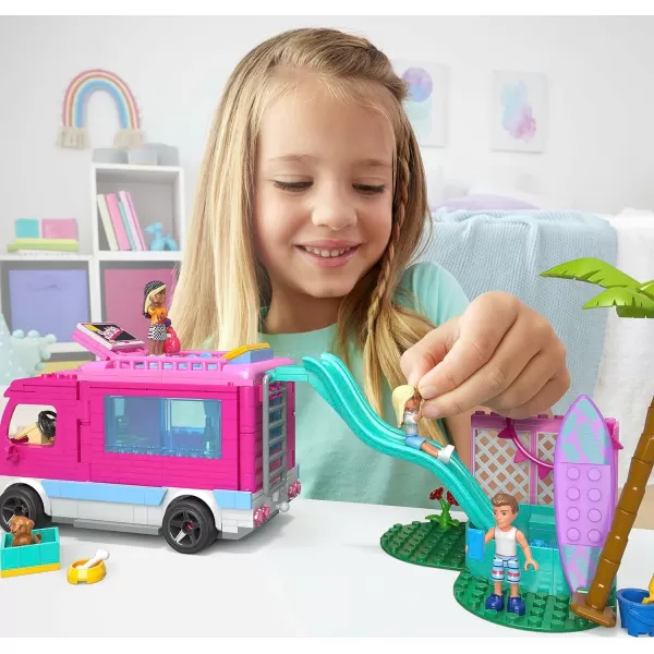 Barbie MEGA Barbie Car Building Toys Playset Dream Camper Adventure With 580 Pieces 4 MicroDolls and Accessories Pink For Kids Age 6 YearsDreamCamper