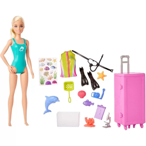 Barbie Marine Biologist Doll amp 10 Accessories Mobile Lab Playset with Blonde Doll Case Opens for Storage amp TravelBlonde Multicolor