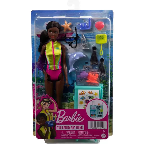 Barbie Marine Biologist Doll amp 10 Accessories Mobile Lab Playset with Blonde Doll Case Opens for Storage amp TravelBrunette Multicolor