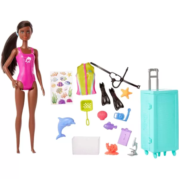 Barbie Marine Biologist Doll amp 10 Accessories Mobile Lab Playset with Blonde Doll Case Opens for Storage amp TravelBrunette Multicolor