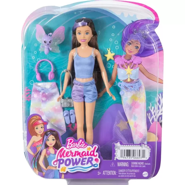 Barbie Mermaid Power Doll Skipper with 10 Pieces Including Beachy Clothing Mermaid Tail Pet Butterfly amp AccessoriesSkipper