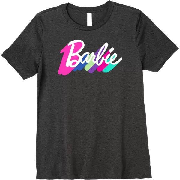 Barbie Multicolor Logo Premium TShirtDark Heather Grey