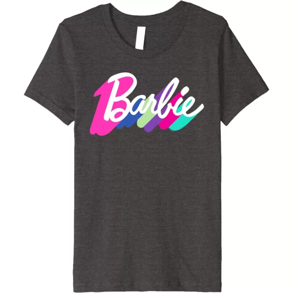 Barbie Multicolor Logo Premium TShirtDark Heather Grey