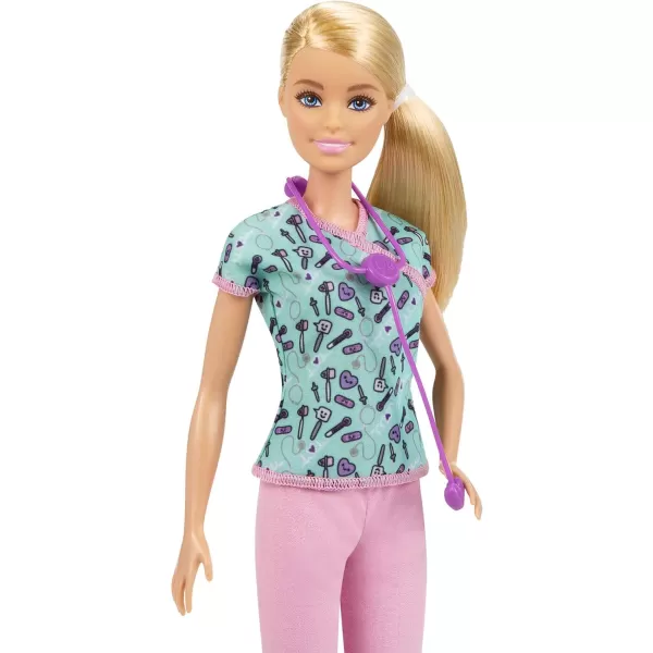 Barbie Nurse Fashion Doll with Medical Tool Print Top amp Pink Pants White Shoes amp Stethoscope AccessoryNurse