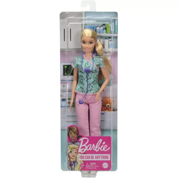 Barbie Nurse Fashion Doll with Medical Tool Print Top amp Pink Pants White Shoes amp Stethoscope AccessoryNurse