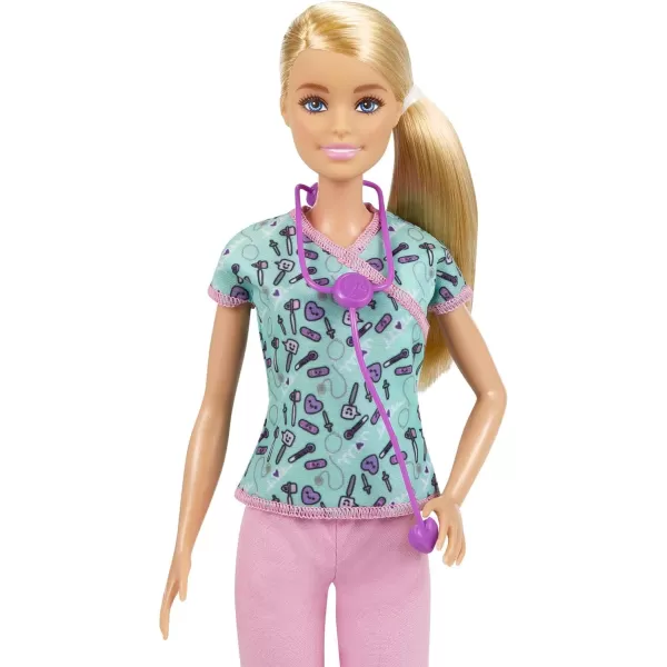 Barbie Nurse Fashion Doll with Medical Tool Print Top amp Pink Pants White Shoes amp Stethoscope AccessoryNurse