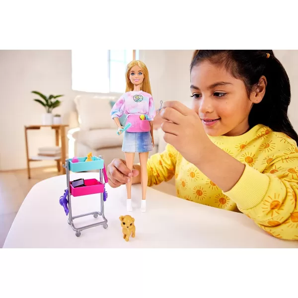 Barbie Onset Stylist Doll amp 14 Accessories Blonde Malibu Fashion Doll with Cart Smock Makeup Palette Puppy amp More 3 years old and up includes ToyBlonde