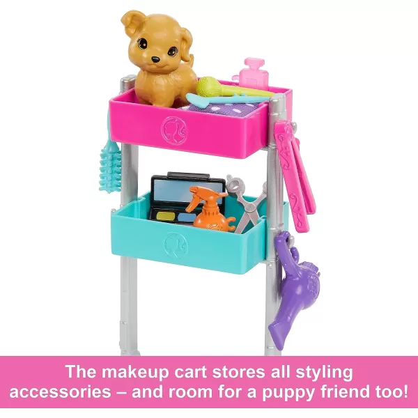 Barbie Onset Stylist Doll amp 14 Accessories Blonde Malibu Fashion Doll with Cart Smock Makeup Palette Puppy amp More 3 years old and up includes ToyBlonde