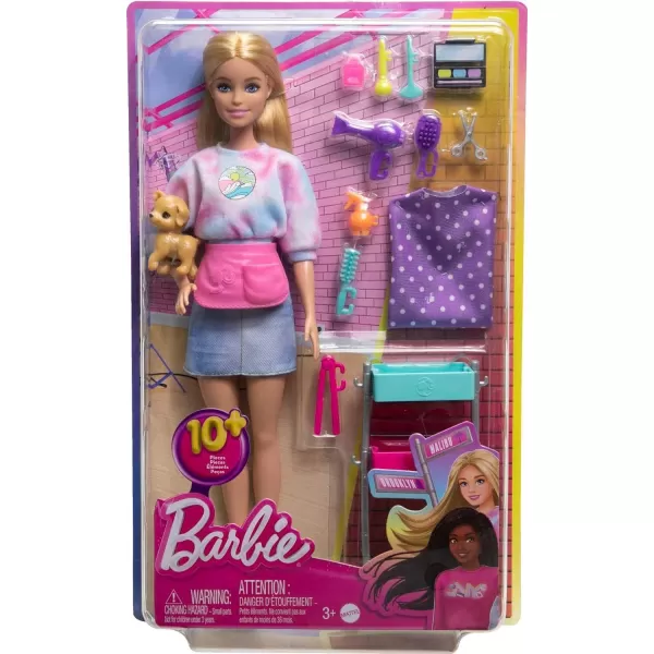 Barbie Onset Stylist Doll amp 14 Accessories Blonde Malibu Fashion Doll with Cart Smock Makeup Palette Puppy amp More 3 years old and up includes ToyBlonde