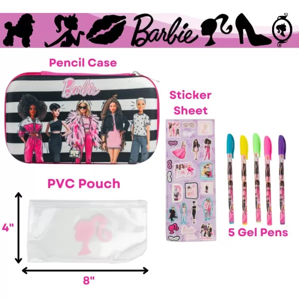 Barbie Pencil Case Set with Stickers and Gel Pens for Kids Molded with Zip Closure PinkBarbie