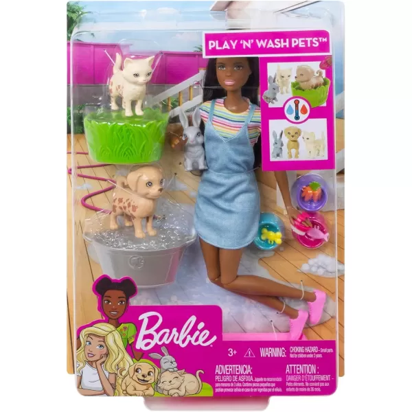 Barbie Play N Wash Pets Doll amp Playset with 3 ColorChange Animals amp 10 Accessories Blonde Doll with Blue EyesBrunette