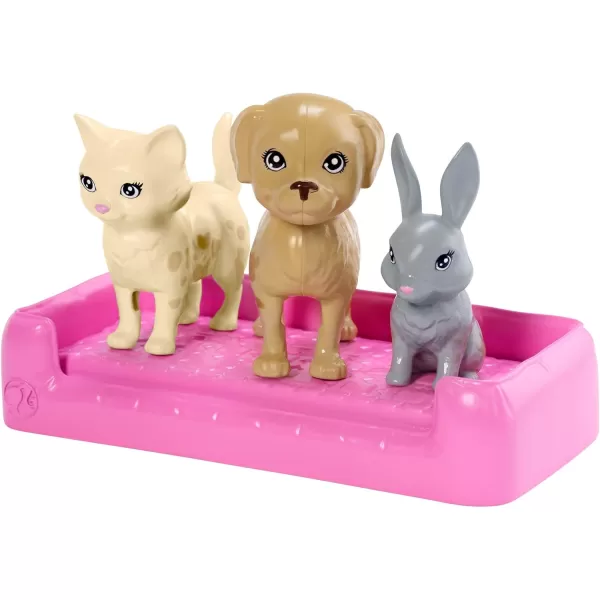 Barbie Play N Wash Pets Doll amp Playset with 3 ColorChange Animals amp 10 Accessories Blonde Doll with Blue EyesBrunette