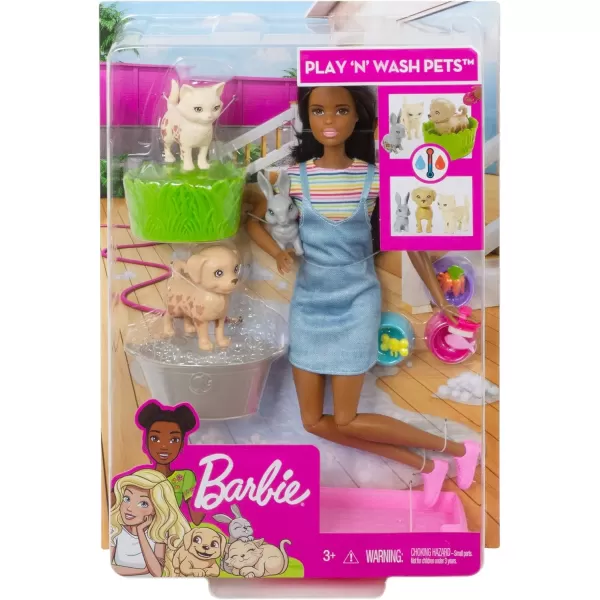 Barbie Play N Wash Pets Doll amp Playset with 3 ColorChange Animals amp 10 Accessories Blonde Doll with Blue EyesBrunette